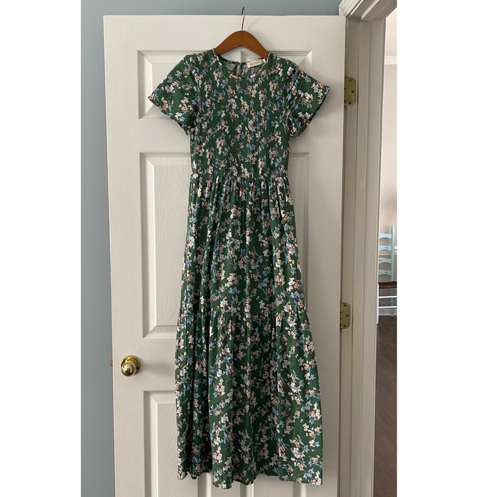 NWOT ROOLEE Green Floral Smocked Maxi (size Small)